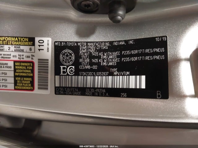 5TDKZ3DC1LS052937 Toyota Sienna Le 8-passenger