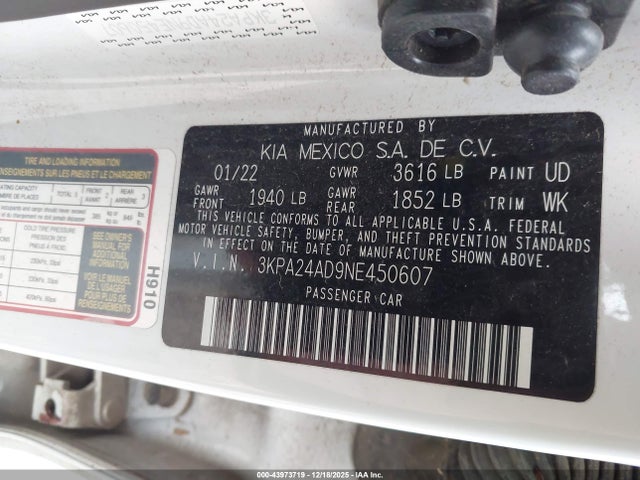 3KPA24AD9NE450607 KIA RIO S