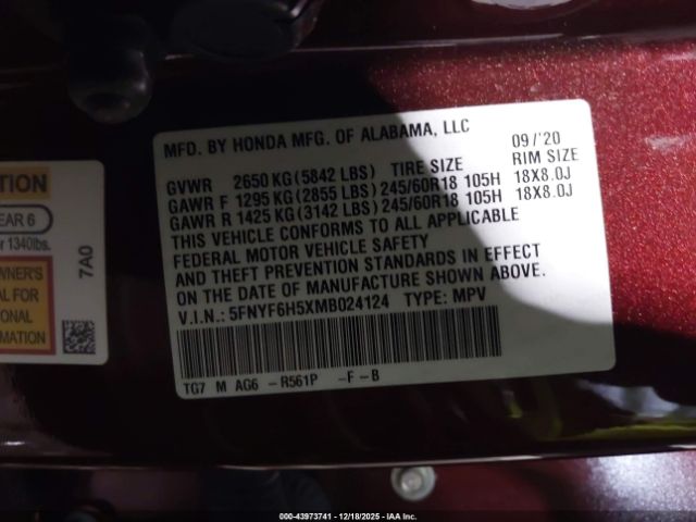 2021 HONDA PILOT 5FNYF6H5XMB024124 Photo 8