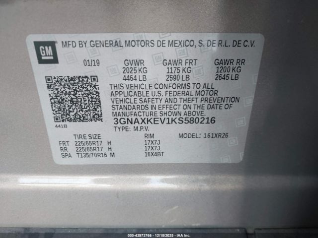 2019 CHEVROLET EQUINOX 3GNAXKEV1KS580216 Photo 8