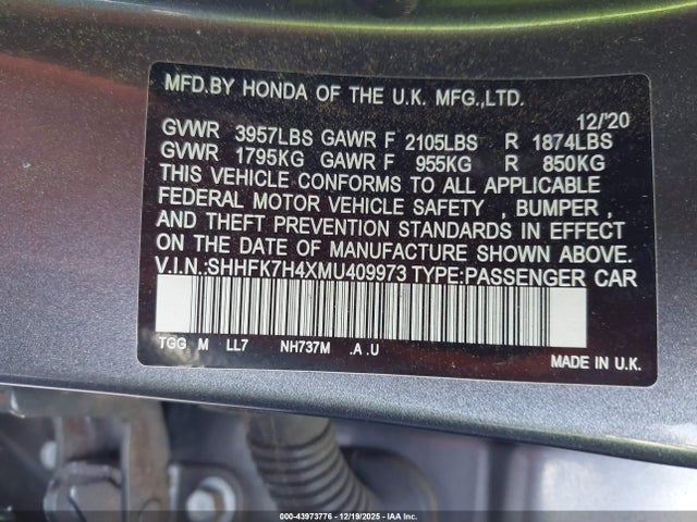 SHHFK7H4XMU409973 Honda Civic Sport