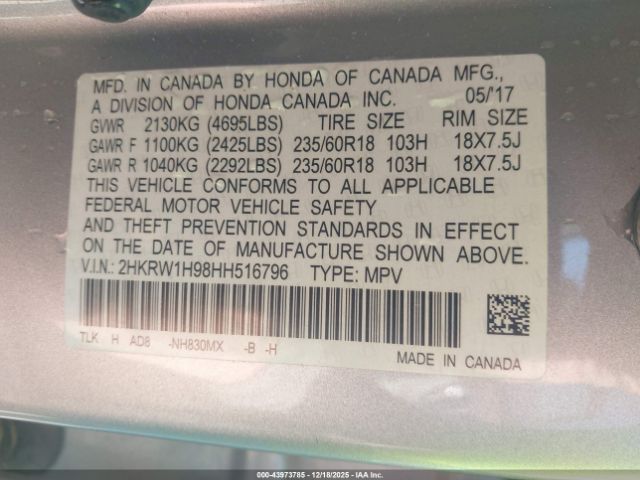 2017 HONDA CR-V 2HKRW1H98HH516796 Photo 8