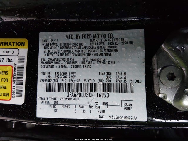 2019 FORD FUSION HYBRID 3FA6P0LU3KR116953 Photo 8