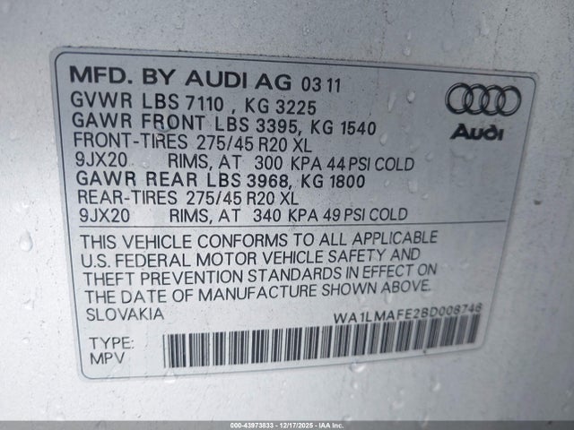 2011 AUDI Q7 WA1LMAFE2BD008746 Photo 8