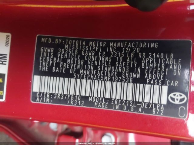 2021 TOYOTA COROLLA 5YFEPMAE5MP197536 Photo 8