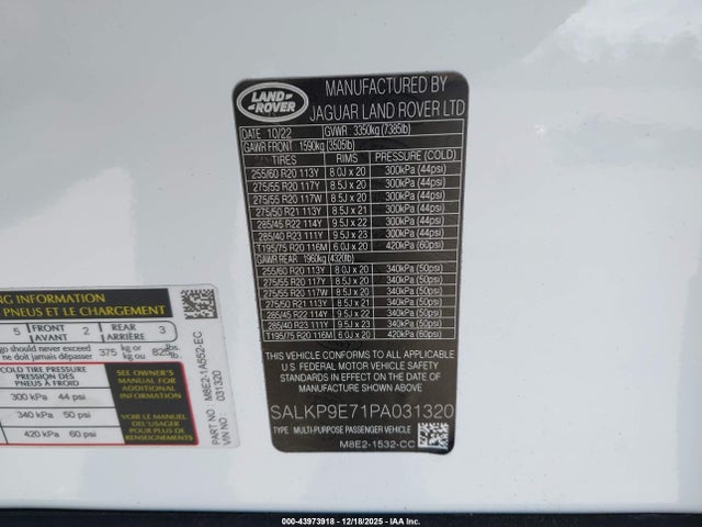 SALKP9E71PA031320 Land Rover Range Rover P530 Se