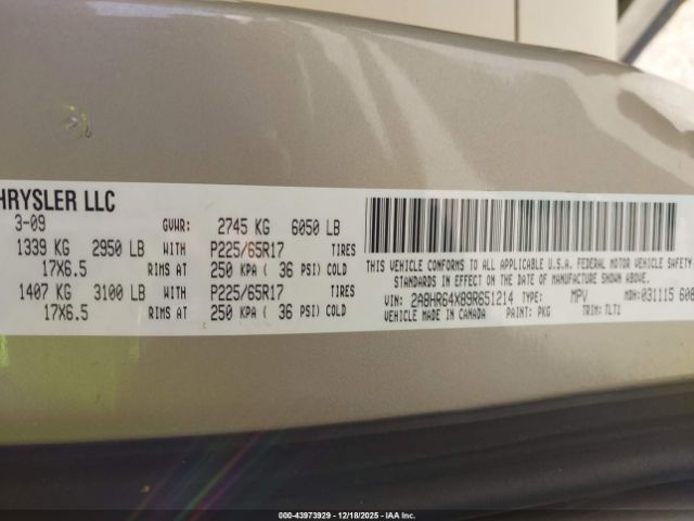 2009 CHRYSLER TOWN & COUNTRY 2A8HR64X89R651214 Photo 8