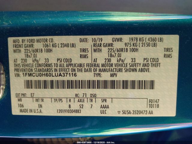 2020 FORD ESCAPE 1FMCU0H60LUA37116 Photo 8