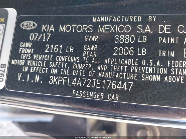3KPFL4A72JE176447 KIA FORTE LX