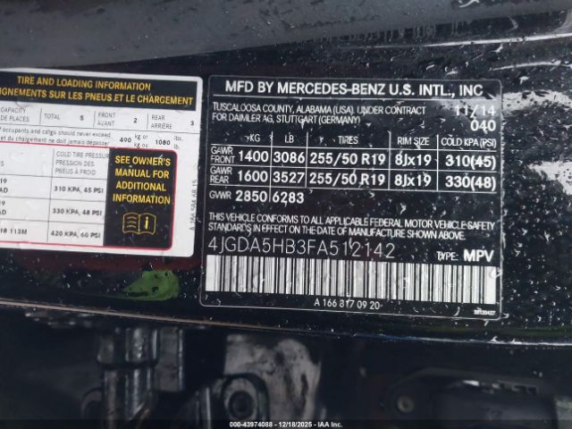 2015 MERCEDES-BENZ ML 350 4JGDA5HB3FA512142 Photo 8