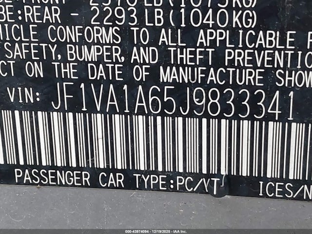 JF1VA1A65J9833341 Subaru WRX