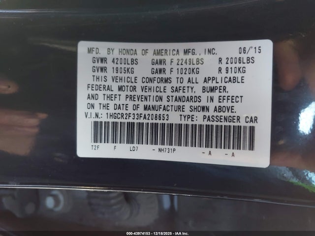Honda k24w1 2015 1HGCR2F33FA208653 Image 9