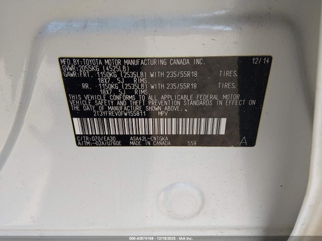 2T3YFREV0FW155811 Toyota Rav4 Limited