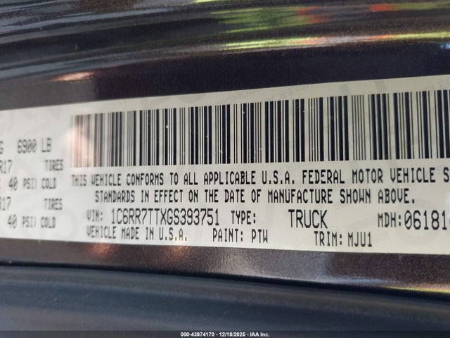 Продаж на аукціоні авто 2016 Ram 1500 Big Horn, vin: 1C6RR7TTXGS393751, номер лоту: 43974170