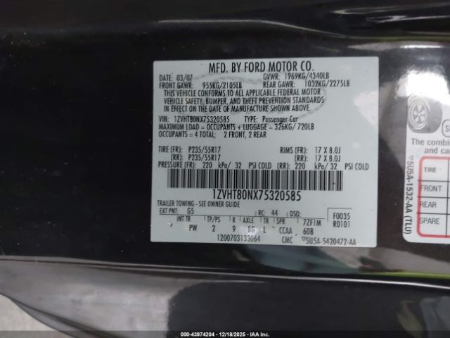 2007 FORD MUSTANG 1ZVHT80NX75320585 Photo 8