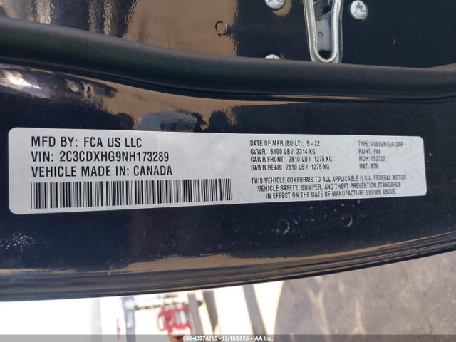 2C3CDXHG9NH173289 Dodge Charger Gt Rwd