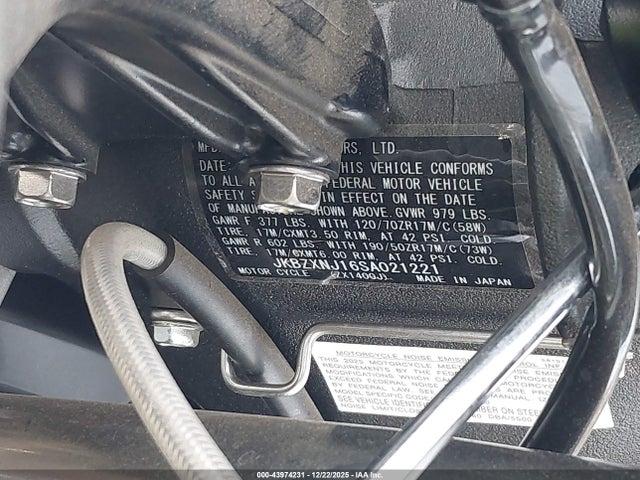 2025 Kawasaki Zx1400 J მანქანა იყიდება აუქციონზე, vin: JKBZXNJ16SA021221, აუქციონის ნომერი: 43974231