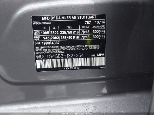 WDCTG4GB3HJ327354 Mercedes-Benz Gla 250 4matic