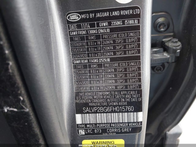 SALVP2BG6FH015760 Land Rover Range Rover Evoque Pure