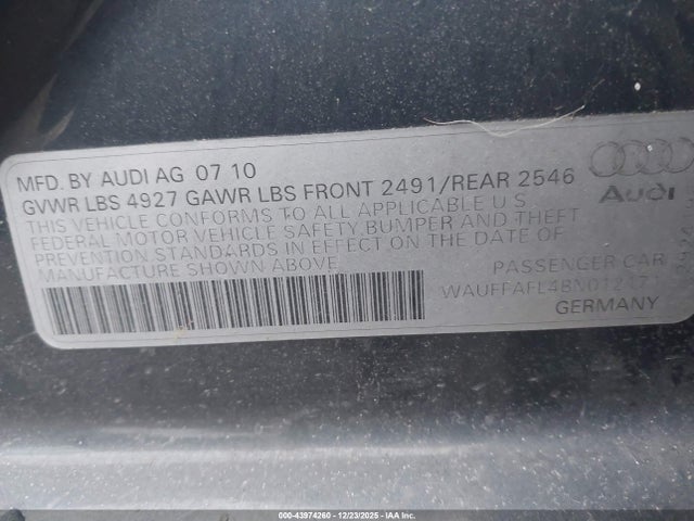2011 AUDI A4 WAUFFAFL4BN012171 Photo 8