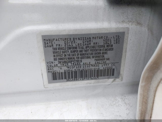 Продаж на аукціоні авто 2023 Nissan Sentra Sv Xtronic Cvt, vin: 3N1AB8CV5PY276519, номер лоту: 43974319
