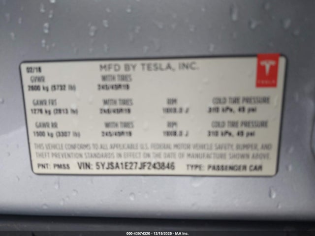 2018 TESLA MODEL S 5YJSA1E27JF243846 Photo 8