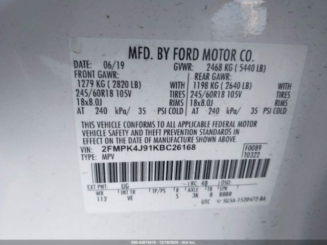 2019 FORD EDGE 2FMPK4J91KBC26168 Photo 8