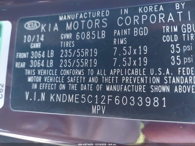 KNDME5C12F6033981 KIA Sedona Sx Luxury