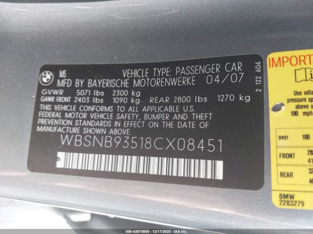 2008 BMW M5 WBSNB93518CX08451 Photo 8