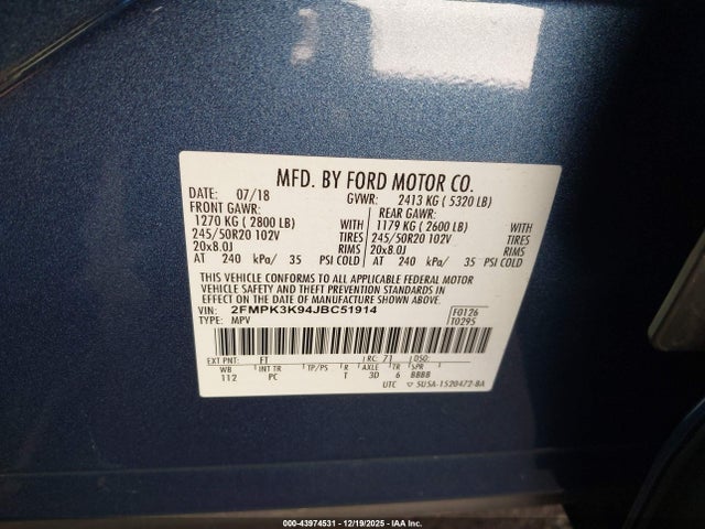 Ford Edge Titanium 2018 2FMPK3K94JBC51914 Image 9
