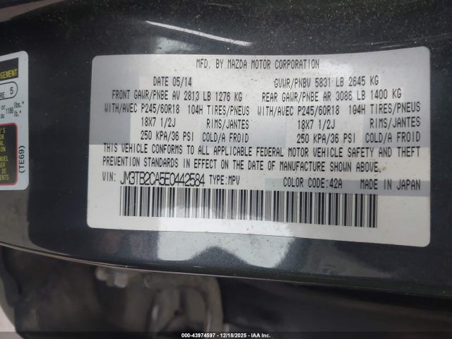 Продажа на аукционе авто 2014 Mazda Cx-9 Touring, vin: JM3TB2CA5E0442584, номер лота: 43974597