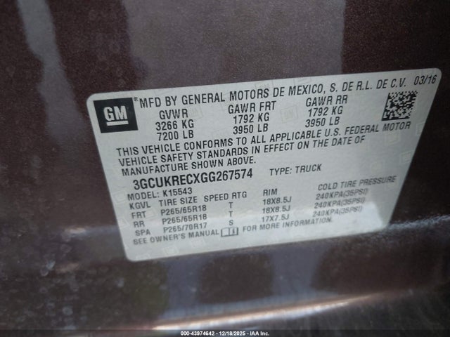 3GCUKRECXGG267574 Chevrolet Silverado 1500 1lt