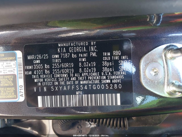 43974673 :رقم المزاد ، 5XYAFFS54TG005280 vin ، 2026 Kia Ev9 Wind مزاد بيع