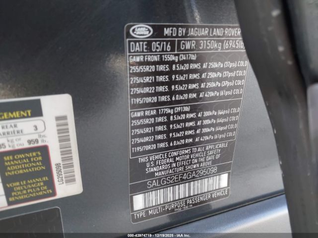 2016 LAND ROVER RANGE ROVER SALGS2EF4GA295098 Photo 8