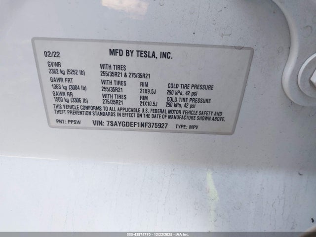 2022 TESLA MODEL Y 7SAYGDEF1NF375927 Photo 8