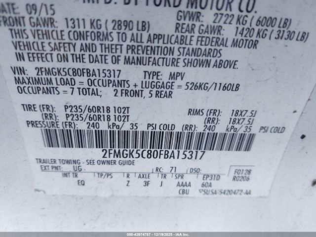 2015 FORD FLEX 2FMGK5C80FBA15317 Photo 8