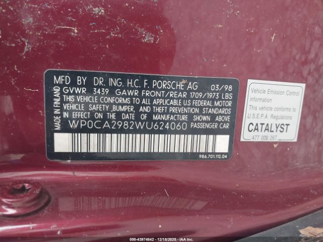 1998 PORSCHE BOXSTER WP0CA2982WU624060 Photo 8