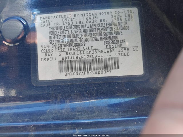 2019 NISSAN VERSA 3N1CN7AP8KL880327 Photo 8