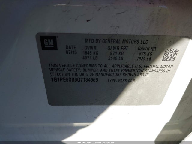 1G1PE5SB6G7134565 Chevrolet Cruze Limited 1lt Auto