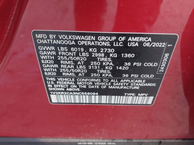 2022 VOLKSWAGEN ATLAS 1V2KR2CA3NC556094 Photo 8