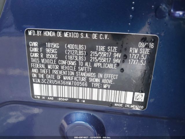 2017 HONDA HR-V 3CZRU5H36HM700566 Photo 8