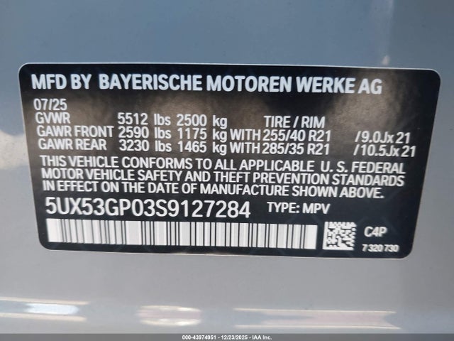 Продажа на аукционе авто 2025 Bmw X3 30 Xdrive, vin: 5UX53GP03S9127284, номер лота: 43974951