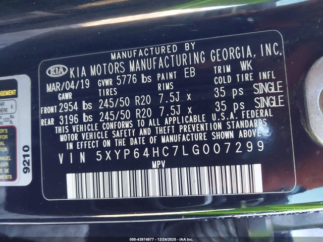 KIA Telluride S 2020 5XYP64HC7LG007299 Image 9