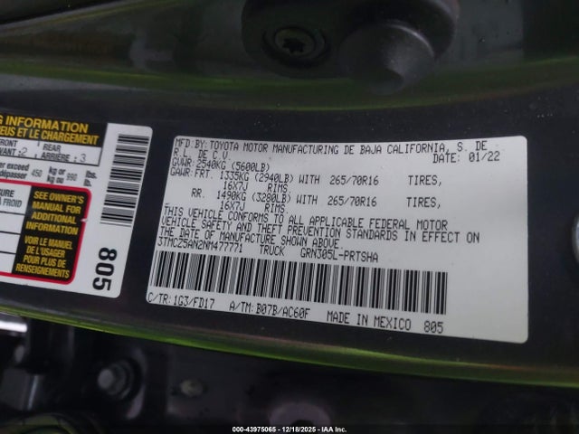 3TMCZ5AN2NM477771 Toyota Tacoma Trd Off Road