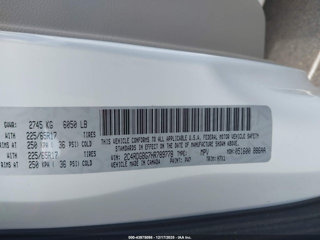 2C4RDGBG7HR789778 Dodge Grand Caravan Se