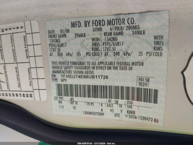 2008 FORD EXPLORER 1FMEU74E68UB11726 Photo 8