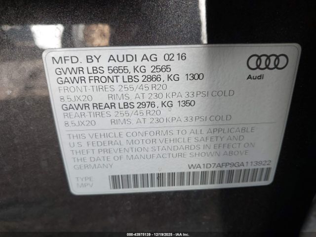 2016 AUDI Q5 WA1D7AFP9GA113922 Photo 8