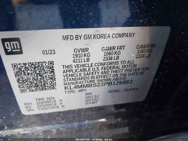 43975190 :رقم المزاد ، KL4MMBS23PB126863 vin ، 2023 Buick Encore Gx Preferred مزاد بيع