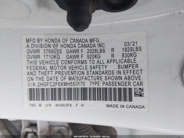 2HGFC2F6XMH553170 Honda Civic Lx