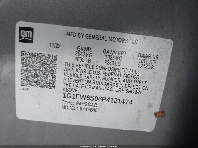 1G1FW6S06P4121474 Chevrolet Bolt Ev Fwd 1lt